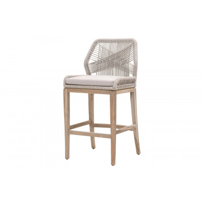 Essentials Woven Loom Outdoor Barstool - Taupe White Gray Teak