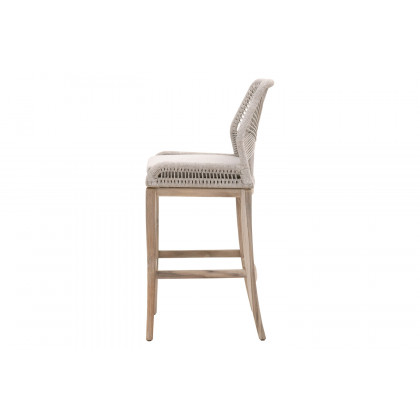 Essentials Woven Loom Outdoor Barstool - Taupe White Gray Teak