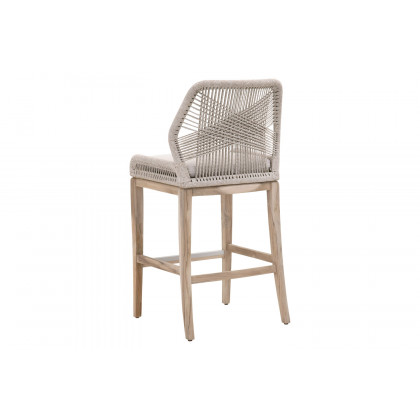 Essentials Woven Loom Outdoor Barstool - Taupe White Gray Teak