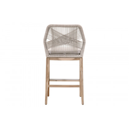 Essentials Woven Loom Outdoor Barstool - Taupe White Gray Teak