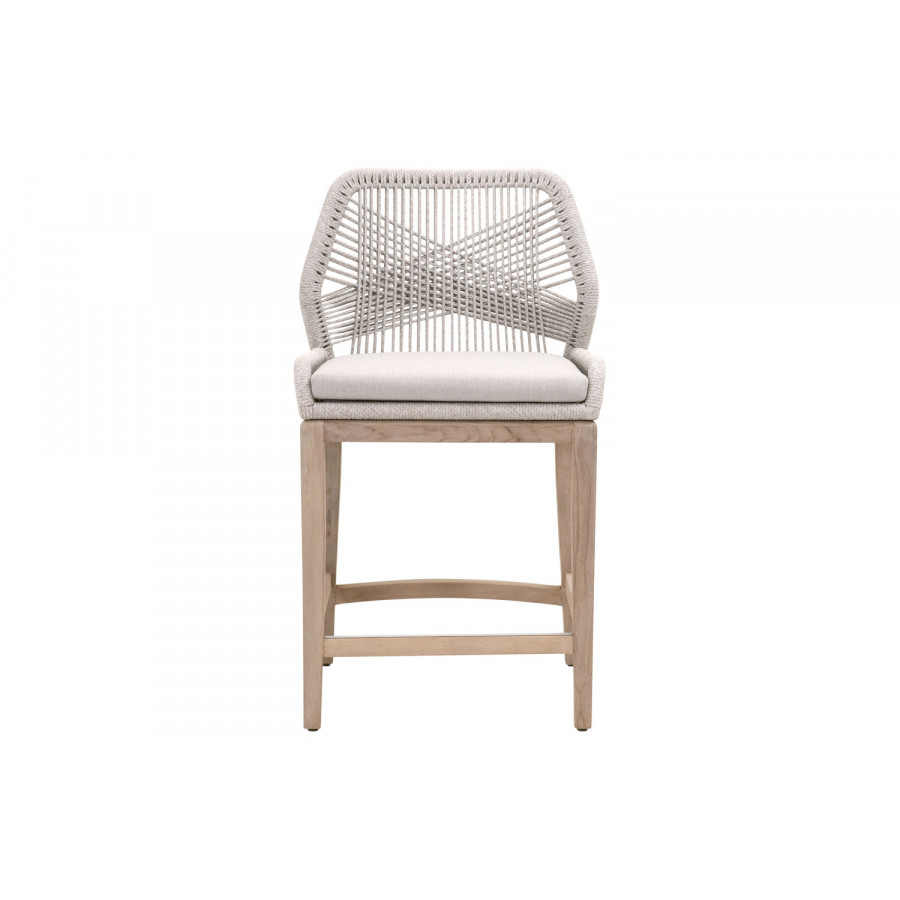 Essentials Woven Loom Outdoor Counter Stool - Taupe White Gray Teak