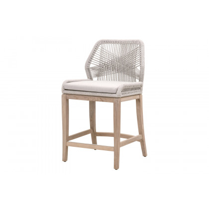 Essentials Woven Loom Outdoor Counter Stool - Taupe White Gray Teak