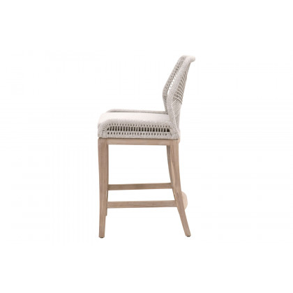 Essentials Woven Loom Outdoor Counter Stool - Taupe White Gray Teak