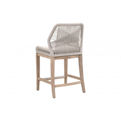 Essentials Woven Loom Outdoor Counter Stool - Taupe White Gray Teak