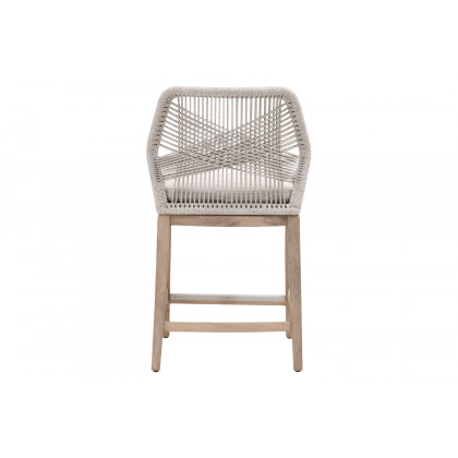 Essentials Woven Loom Outdoor Counter Stool - Taupe White Gray Teak