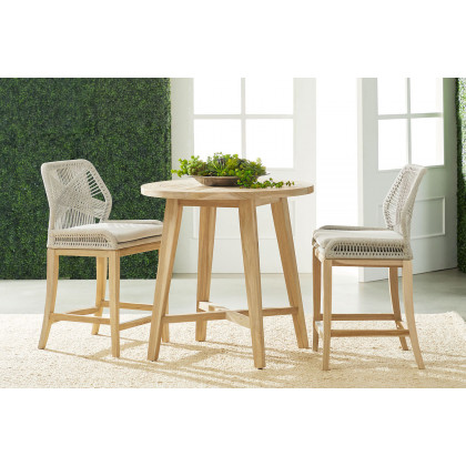 Essentials Woven Loom Outdoor Counter Stool - Taupe White Gray Teak