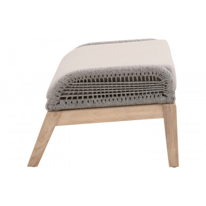 Essentials Woven Loom Outdoor Footstool - Platinum and Gray Teak Reinforced