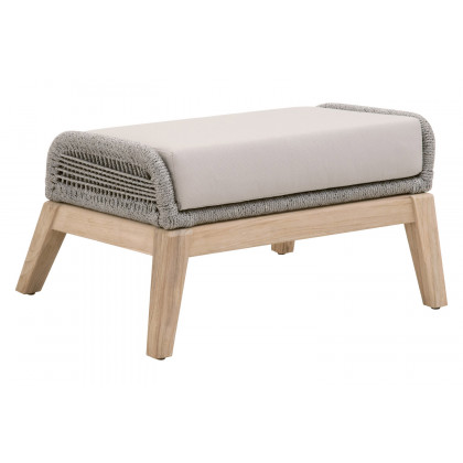 Essentials Woven Loom Outdoor Footstool - Platinum and Gray Teak Reinforced