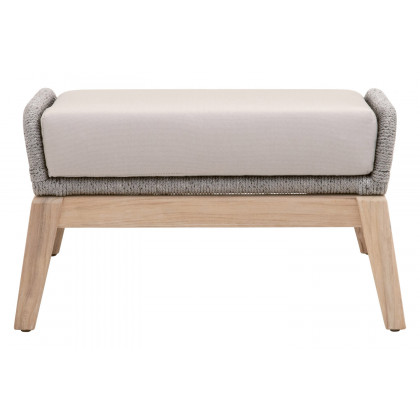 Essentials Woven Loom Outdoor Footstool - Platinum and Gray Teak Reinforced