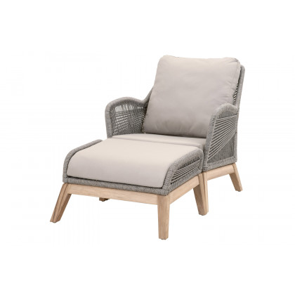 Essentials Woven Loom Outdoor Footstool - Platinum and Gray Teak Reinforced