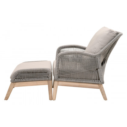 Essentials Woven Loom Outdoor Footstool - Platinum and Gray Teak Reinforced