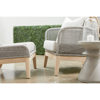 Essentials Woven Loom Outdoor Footstool - Platinum and Gray Teak Reinforced