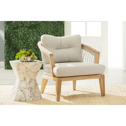 Essentials - Woven Web Outdoor Club Chair in Taupe White