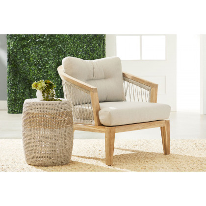 Essentials - Woven Web Outdoor Club Chair in Taupe White
