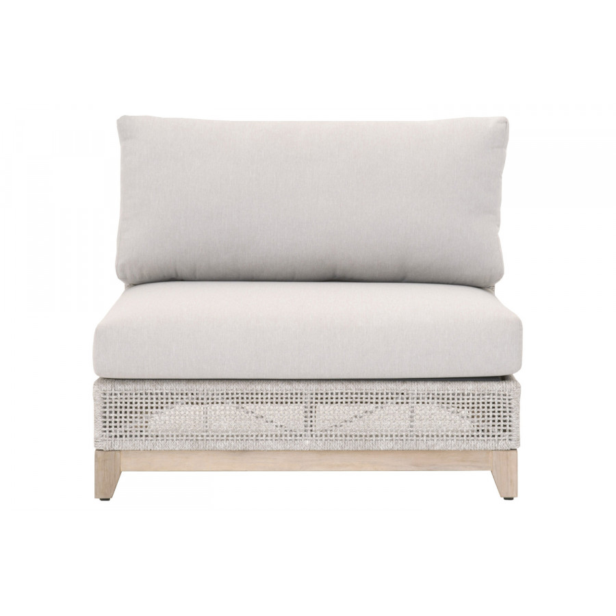 Essentials - Woven Tropez Outdoor Modular Armless Sofa Chair in Gray Teak/Taupe & White Flat, Performance Pumice