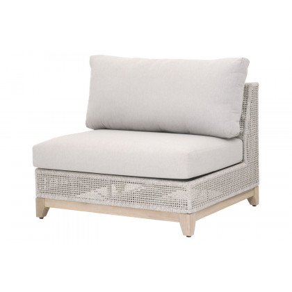 Essentials - Woven Tropez Outdoor Modular Armless Sofa Chair in Gray Teak/Taupe & White Flat, Performance Pumice