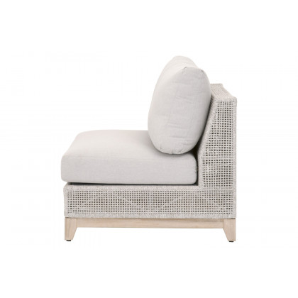 Essentials - Woven Tropez Outdoor Modular Armless Sofa Chair in Gray Teak/Taupe & White Flat, Performance Pumice