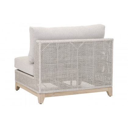 Essentials - Woven Tropez Outdoor Modular Armless Sofa Chair in Gray Teak/Taupe & White Flat, Performance Pumice