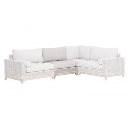 Essentials - Woven Tropez Outdoor Modular Armless Sofa Chair in Gray Teak/Taupe & White Flat, Performance Pumice