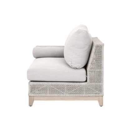 Essentials Woven Tropez Outdoor Modular Left Facing 1-Arm Sofa - Gray Teak/Taupe & White Flat, Performance Pumice