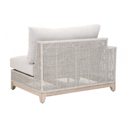 Essentials Woven Tropez Outdoor Modular Left Facing 1-Arm Sofa - Gray Teak/Taupe & White Flat, Performance Pumice