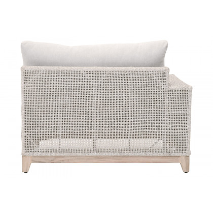 Essentials Woven Tropez Outdoor Modular Left Facing 1-Arm Sofa - Gray Teak/Taupe & White Flat, Performance Pumice