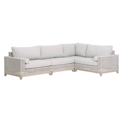Essentials Woven Tropez Outdoor Modular Left Facing 1-Arm Sofa - Gray Teak/Taupe & White Flat, Performance Pumice