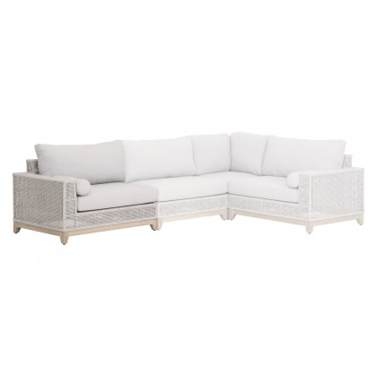 Essentials Woven Tropez Outdoor Modular Left Facing 1-Arm Sofa - Gray Teak/Taupe & White Flat, Performance Pumice