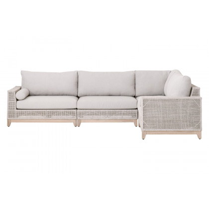 Essentials Woven Tropez Outdoor Modular Left Facing 1-Arm Sofa - Gray Teak/Taupe & White Flat, Performance Pumice