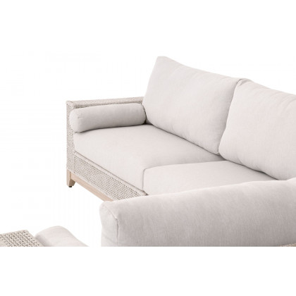 Essentials Woven Tropez Outdoor Modular Left Facing 1-Arm Sofa - Gray Teak/Taupe & White Flat, Performance Pumice