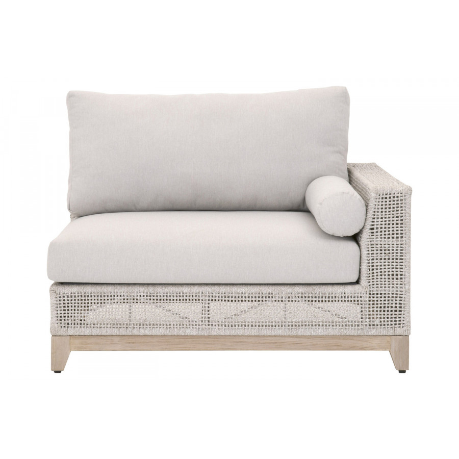Essentials Woven Tropez Outdoor Modular Right Facing 1-Arm Sofa - Gray Teak/Taupe & White Flat, Performance Pumice