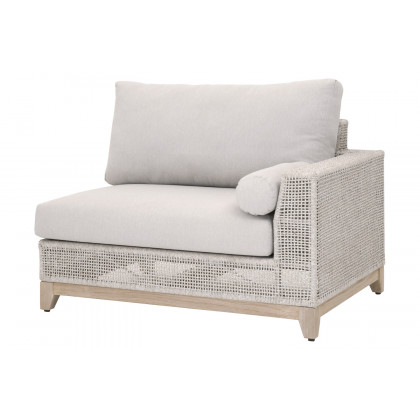 Essentials Woven Tropez Outdoor Modular Right Facing 1-Arm Sofa - Gray Teak/Taupe & White Flat, Performance Pumice