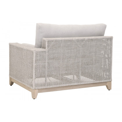 Essentials Woven Tropez Outdoor Modular Right Facing 1-Arm Sofa - Gray Teak/Taupe & White Flat, Performance Pumice