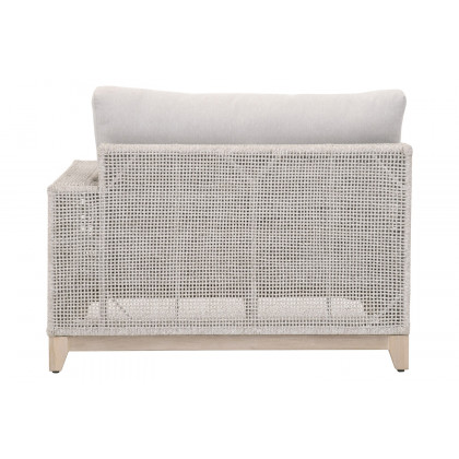 Essentials Woven Tropez Outdoor Modular Right Facing 1-Arm Sofa - Gray Teak/Taupe & White Flat, Performance Pumice