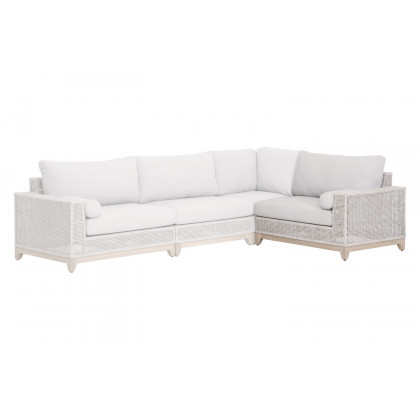Essentials Woven Tropez Outdoor Modular Right Facing 1-Arm Sofa - Gray Teak/Taupe & White Flat, Performance Pumice