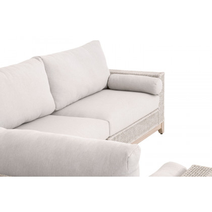 Essentials Woven Tropez Outdoor Modular Right Facing 1-Arm Sofa - Gray Teak/Taupe & White Flat, Performance Pumice