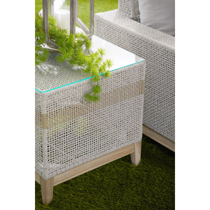 Essentials - Woven Tapestry Outdoor End Table in Taupe
