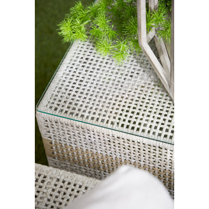 Essentials - Woven Tapestry Outdoor End Table in Taupe