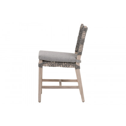 Essentials Woven Costa Outdoor Dining Chair, Set of 2 - Dove Flat Rope Gray Teak
