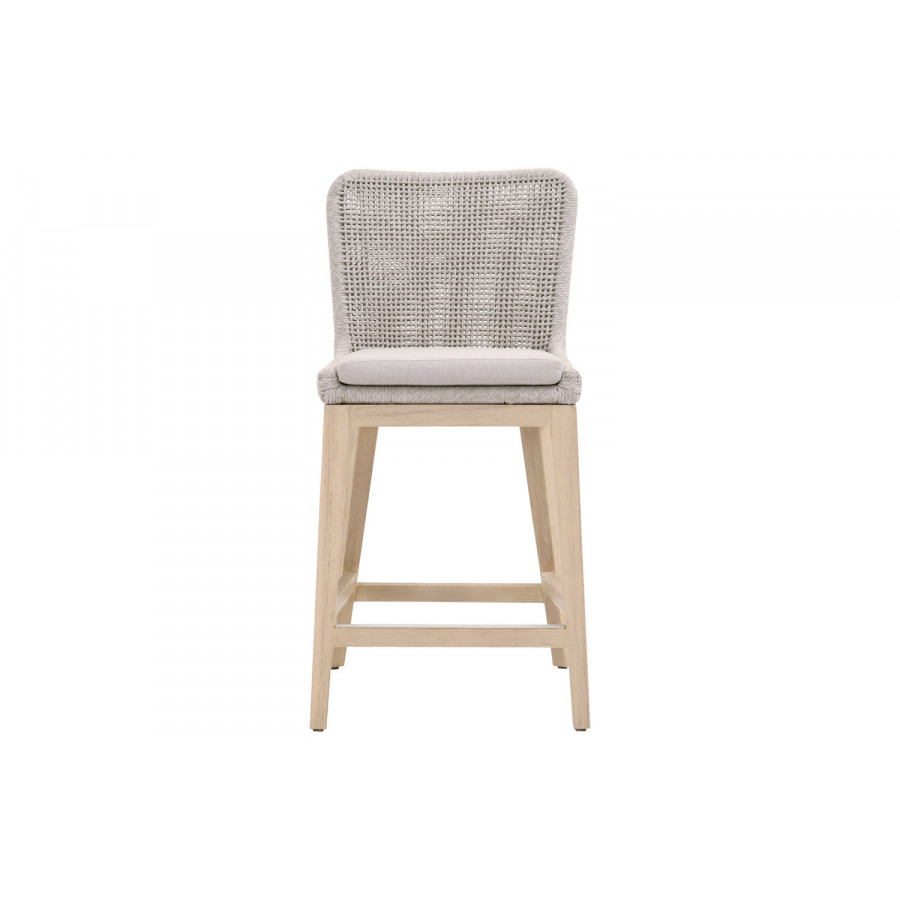 Essentials Woven Mesh Outdoor Counter Stool - Taupe White Gray Teak