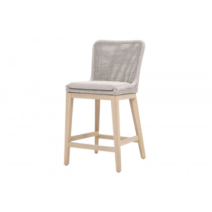 Essentials Woven Mesh Outdoor Counter Stool - Taupe White Gray Teak