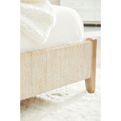 Essentials Woven Malay Queen Bed - White Wash Natural Gray