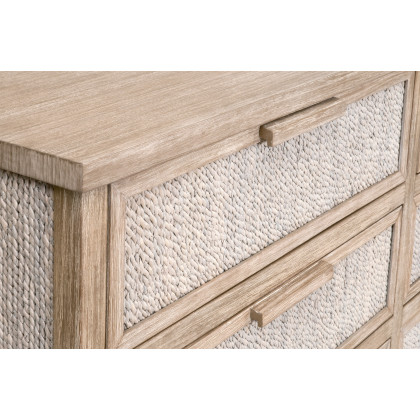 Essentials - Malay 6-Drawer Double Dresser in White Wash Abaca Rope, Natural Gray Mahogany