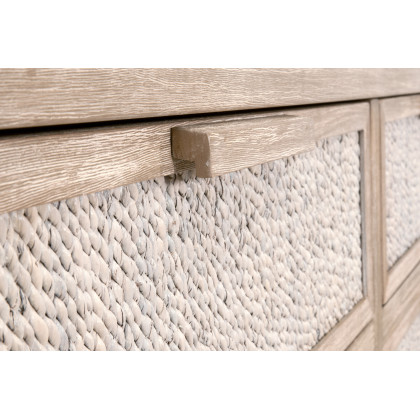 Essentials - Malay 6-Drawer Double Dresser in White Wash Abaca Rope, Natural Gray Mahogany