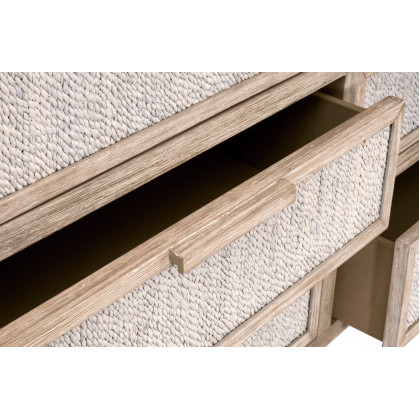 Essentials - Malay 6-Drawer Double Dresser in White Wash Abaca Rope, Natural Gray Mahogany