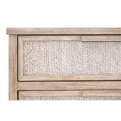 Essentials - Malay 6-Drawer Double Dresser in White Wash Abaca Rope, Natural Gray Mahogany