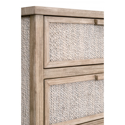 Essentials - Malay 6-Drawer Double Dresser in White Wash Abaca Rope, Natural Gray Mahogany