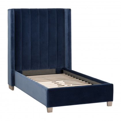 Essentials - Chandler Twin Size Upholstered Bed in Denim Velvet, Natural Gray Oak