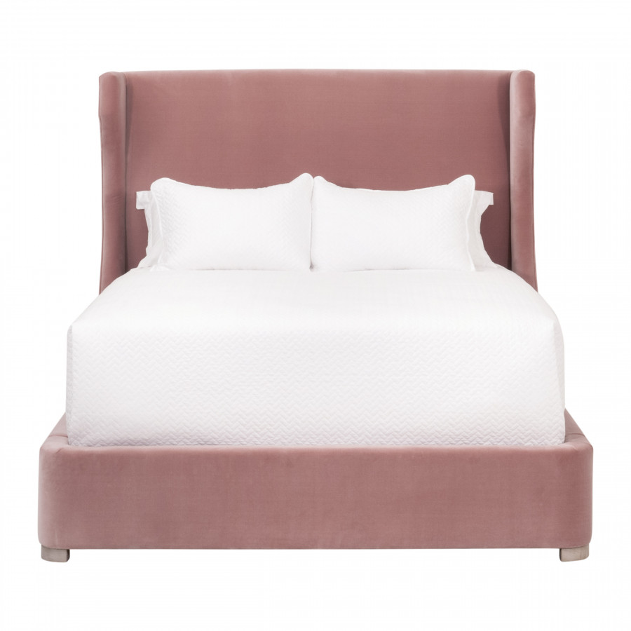 Essentials Balboa Queen Bed - Petal Velvet, Natural Gray Oak