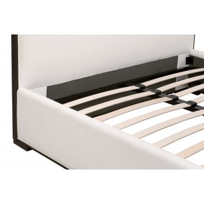 Essentials Tailor California King Size Upholstered Bed - LiveSmart Peyton-Pearl, Matte Brown Oak